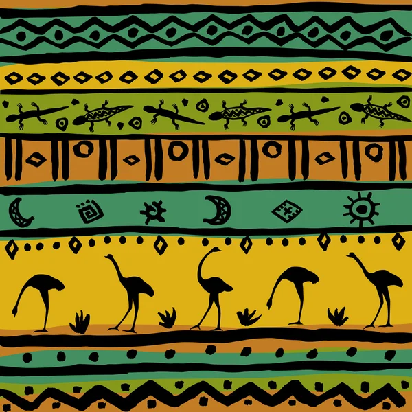 Patrón de ornamento colorido étnico con animales — Vector de stock