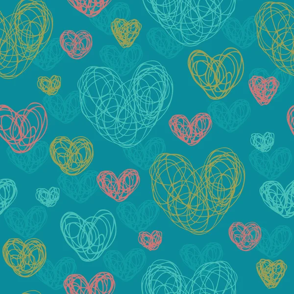 Seamless pattern with doodle hearts — Stock Vector