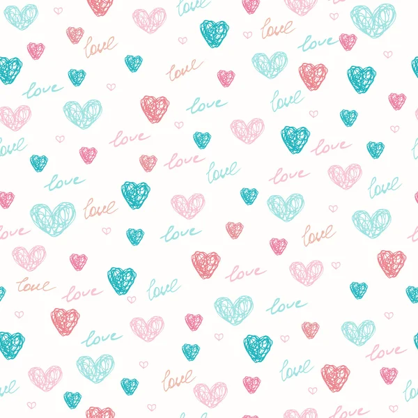 Hand drawn pattern with hearts — Stock Vector