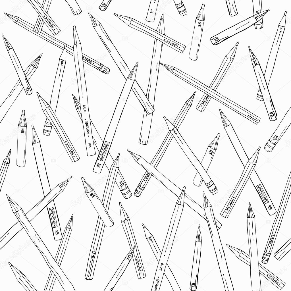 Pattern with hand drawn cartoon pencils