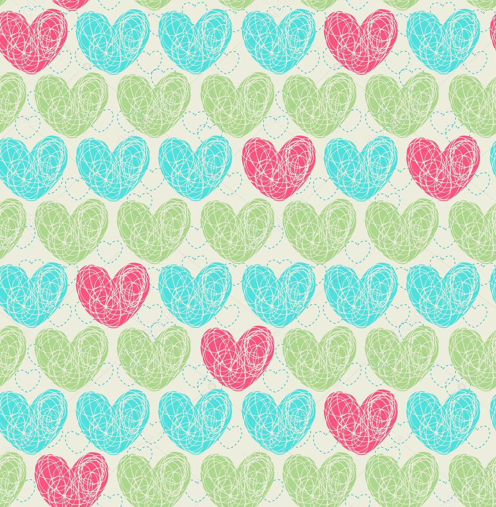 Seamless texture with scribble hearts