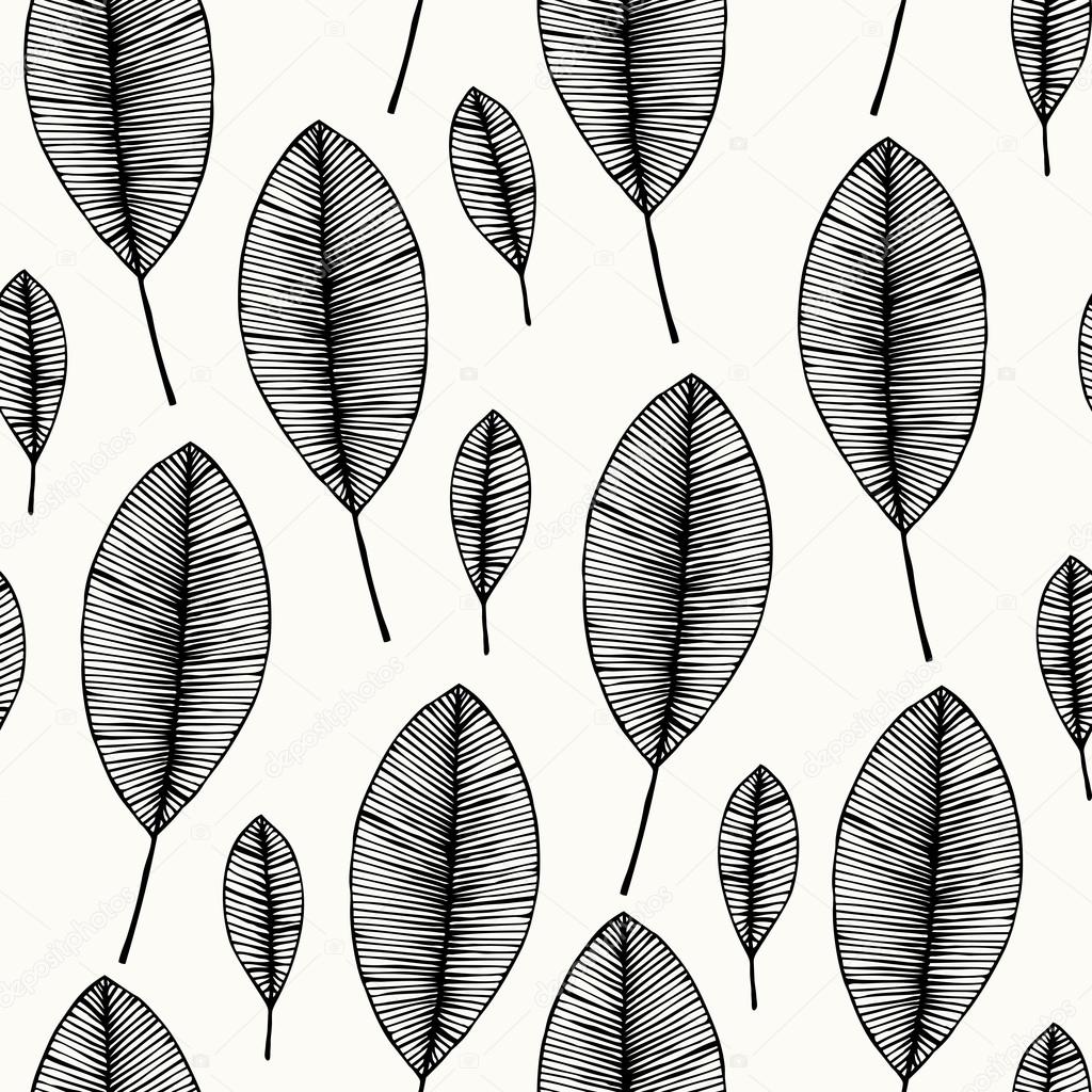 black and white pattern with leaves