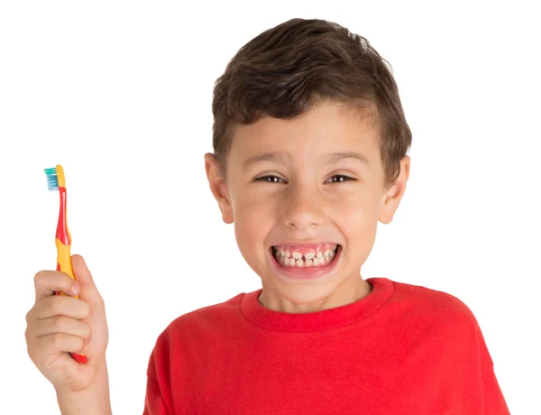 Garçon excité avec sa nouvelle brosse à dents — Photo