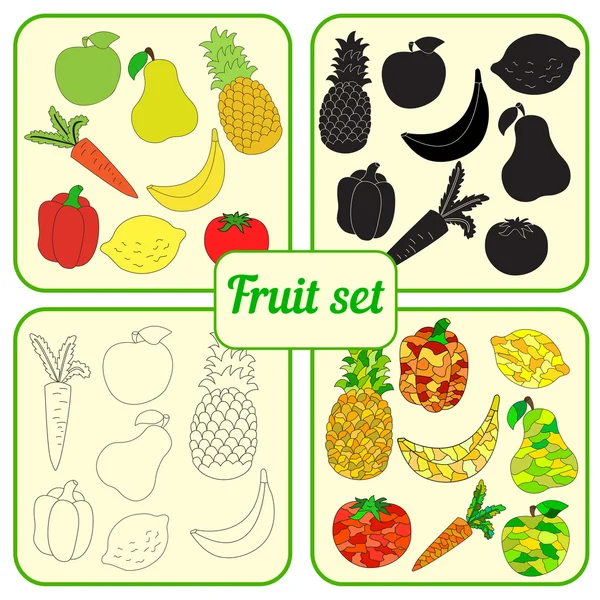 Meyve renkli, siyah beyaz ve kontur meyve ile ayarla