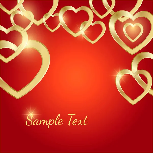 Goldene Herzen Auf Rotem Hintergrund Glückwunschkarte Zum Valentinstag Mit Goldenen — Stockvektor