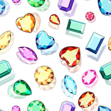 Beyaz arka planda çeşitli kesiklerden oluşan elmaslarla süslü bir duvar kağıdı. Özel bir mücevher seti..