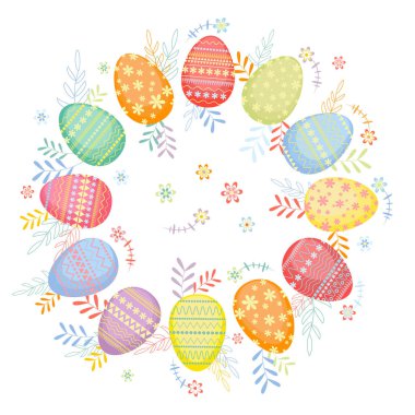 Paskalya bayramı için renkli yumurtalar. Güzel resimli Paskalya yumurtaları. Farklı şekillerde renkli Paskalya yumurtaları..