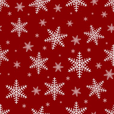 Seamless pattern with white snowflakes on a red background. Merry christmas seamless pattern, vector