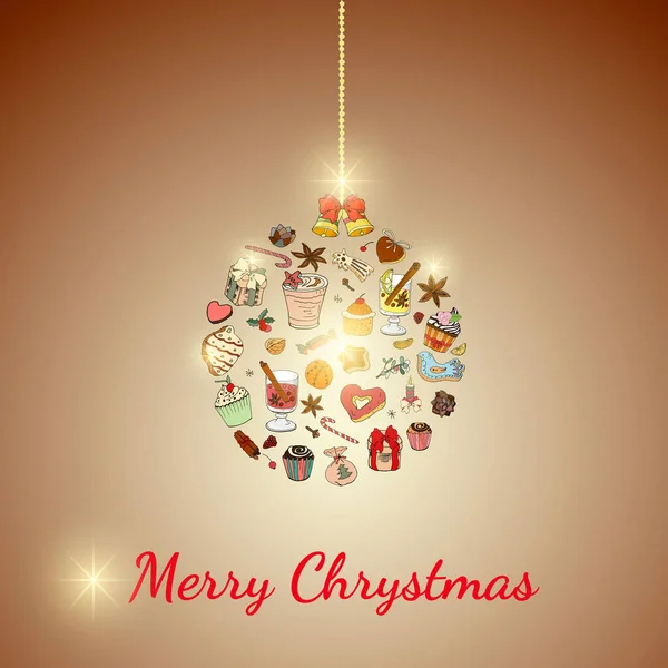 Set of various traditional winter desserts and drinks. Template for season and christmas design, greeting cards, invitations and decorations, color, handmade. Calligraphic phrase christmas vector