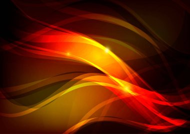 Parlak dalgalı soyut morumsu afiş. Parlak kırmızı zemin üzerinde sarı ve siyah dalgalar. Kırmızı arkaplanda ateş çizgileri.