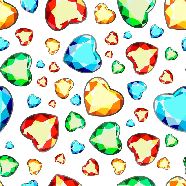 Muster Mit Bunten Diamantherzen Tapete Mit Farbenfrohen Edelsteinen Farbige Diamanten — Stockvektor
