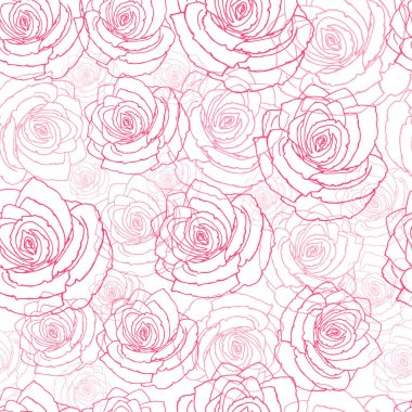 Beyaz arka planda kırmızı çiçekli şık bir duvar kağıdı. Güzel gülleri olan soyut bir arkaplan.