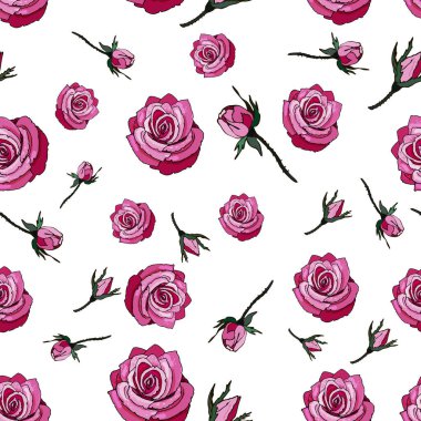 Kusursuz gül deseni. Güllü tebrik kartı. Yapraklı güller.