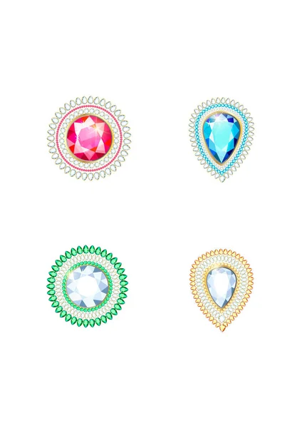 Broche Hecho Piedras Preciosas Diferentes Colores Diferentes Cortes Broche Diamantes — Vector de stock