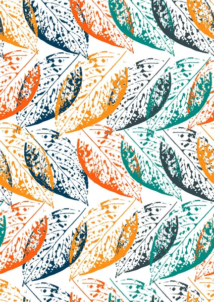 Seamless pattern of leaf prints, Stylish wallpaper of colorful leaves. Colorful leaves prints on a white background.