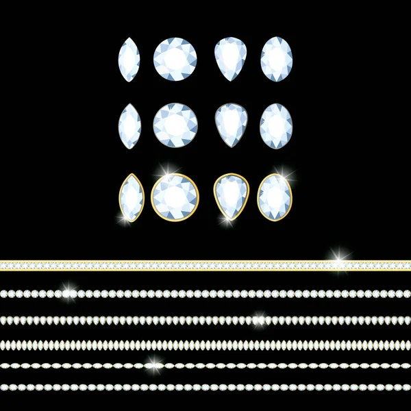 Ensemble Diamants Différentes Couleurs Différentes Tailles Ensemble Chaînes Avec Diamants — Image vectorielle