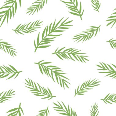 Parlak palmiye yapraklı, tropik, pürüzsüz bir desen. Beyaz arka planda yeşil palmiye yaprakları olan şık bir duvar kağıdı. Tropikal yapraklı Hawaii deseni.