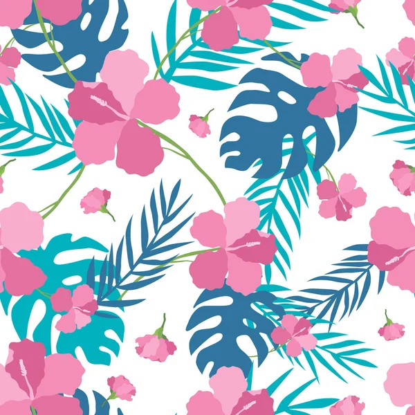 Seamless Pattern Pink Flowers White Background Stylish Wallpaper Pink Flowers — Stock Vector