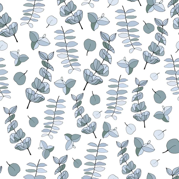 Płynny Wzór Liśćmi Eukaliptusa Kwiatami Eukaliptusowa Gałąź Ręcznie Rysowana Ilustracja — Wektor stockowy