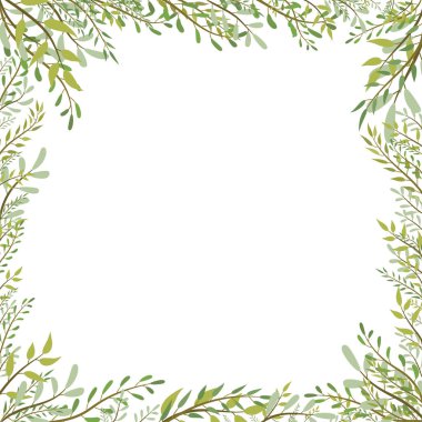 Yay desenli bir fotoğraf için şık bir şablon. Beyaz arka planda yeşil ağaç yaprakları.