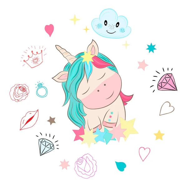 Magie Licorne Mignonne Dans Style Dessin Animé Jolie Collection Licornes — Image vectorielle