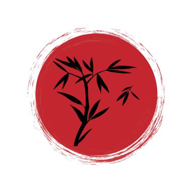 Bambu saplı ve yapraklı güzel bir arka plan. Bambu yaprağı seti. El yapımı botanik koleksiyonu. Bambu parçalarının, dalların ve yaprakların beyaz arka planda çizimi. 