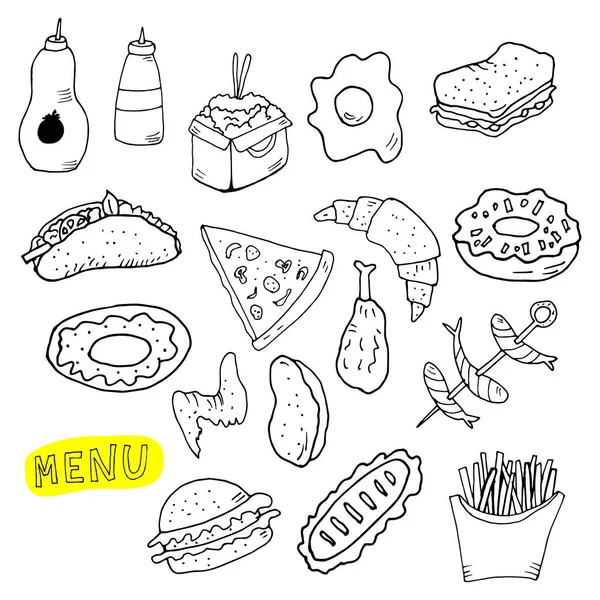 Hand Drawn Set Fast Food Vector Illustration Style Sketch Fast — Stock Vector