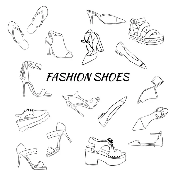 Hand Drawn Set Fashion Women Shoes Set Hand Drawn Online — Stock Vector