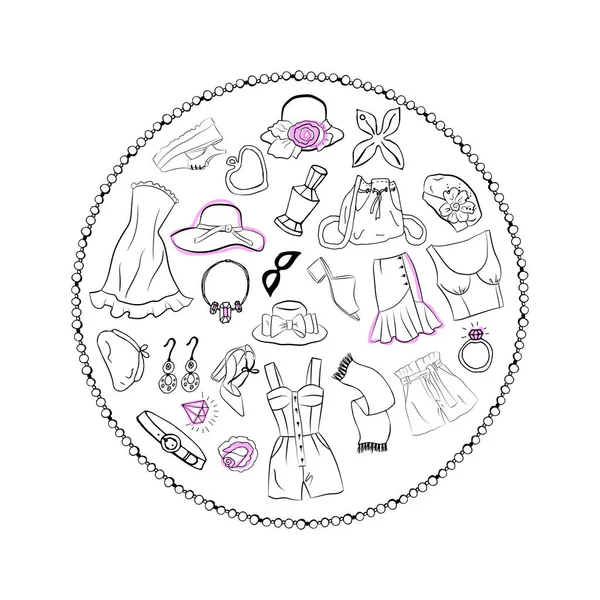 Ручной Набор Модной Женской Одежды Аксессуаров Набор Модных Каракулей Одежды — стоковый вектор