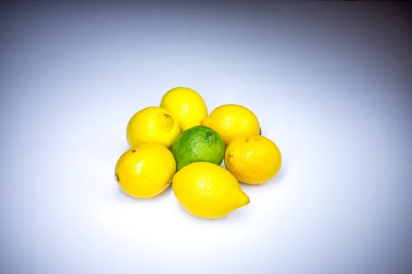 Sieben glückliche Zitrusfrüchte mit Licht bemalt — Stockfoto