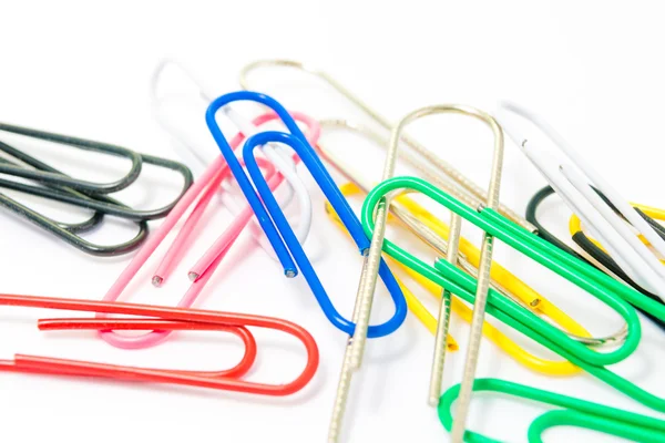 Colorful paperclips on white background isolated — Stock Photo, Image