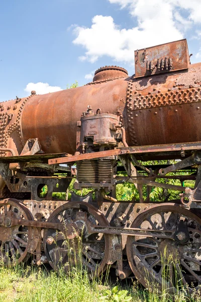 Old Czechoslovakian CSD steam engine on graveyard, rusty, boiler detail — Stock Photo, Image