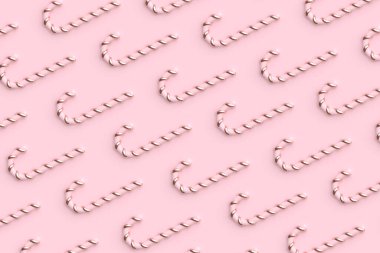 Parlak pembe arka planda Noel şekerleri. Minimum bileşim kalıbı. Yaratıcı asgari Noel sanatı. Düz yatıyordu. Boşluğu kopyala.