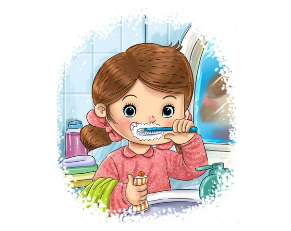 Petite fille brosse dents Images De Stock Libres De Droits