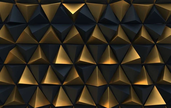 Background Triangular Geometric Shapes Pyramids Dark Shades Gold Accents Render — Stock Photo, Image