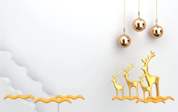 Christmas Scene Golden Deer Glass Toys — Stock Photo, Image