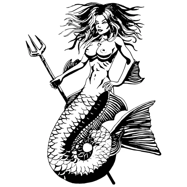 Sirena. Dibujo vintage aislado. Vector — Archivo Imágenes Vectoriales