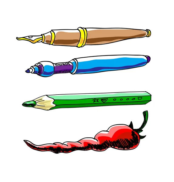 Inkt pen, potlood en peper. vectorillustratie — Stockvector