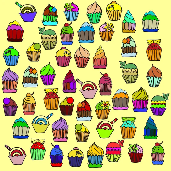 Big set of cupcakes. vector — Stock Vector