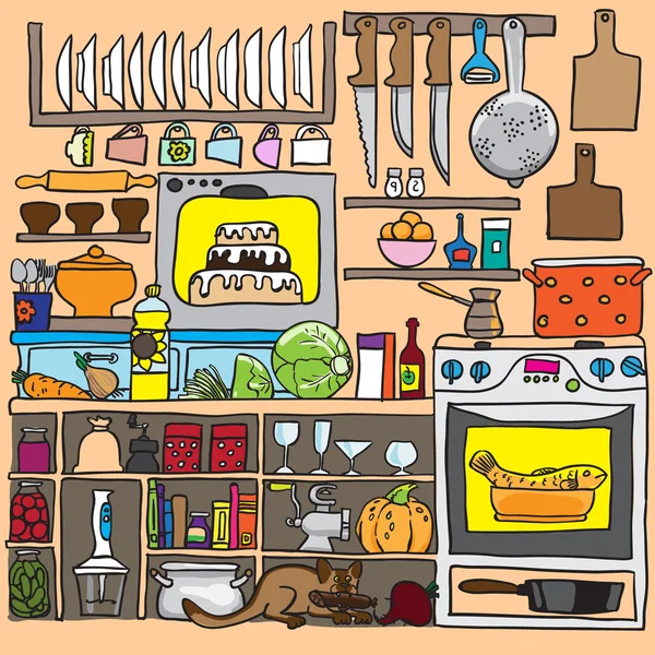 Vettore doodle cucina — Vettoriale Stock