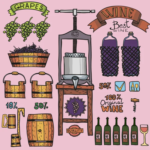 矢量葡萄酒酿酒设计彩色插图. — 图库矢量图片