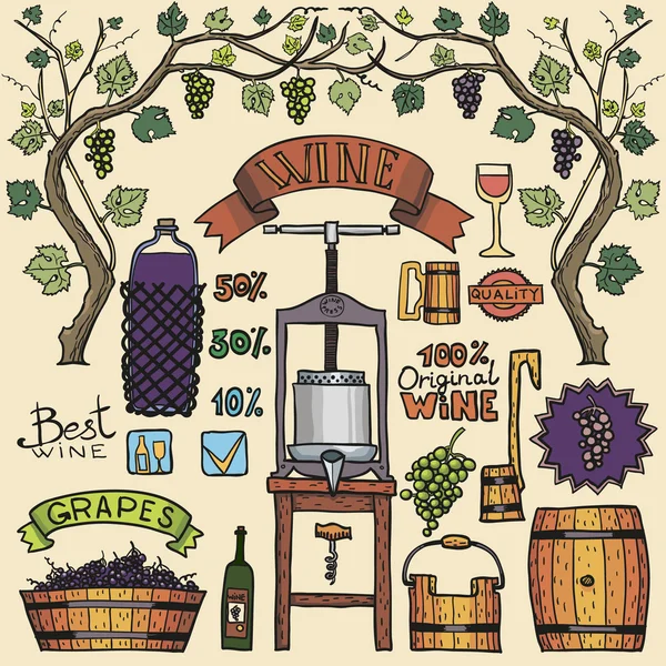 Vektor Wein Infografik Farbe Illustrationen Weinherstellung Design. — Stockvektor