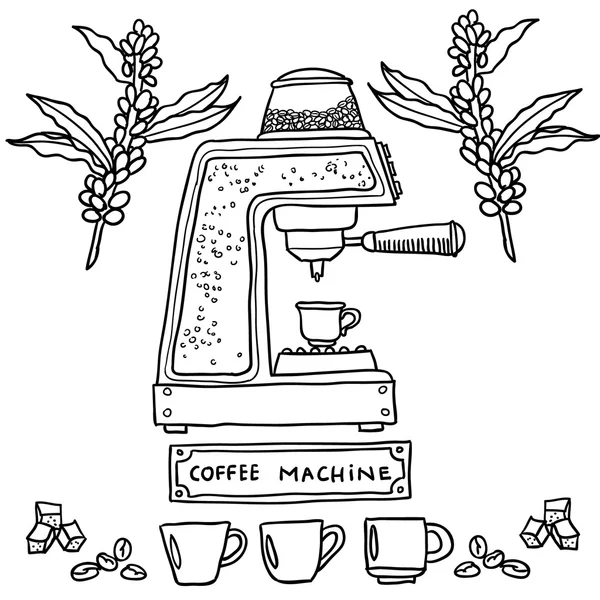 Kaffeemaschine. handgezeichnete Illustration. Vektor — Stockvektor