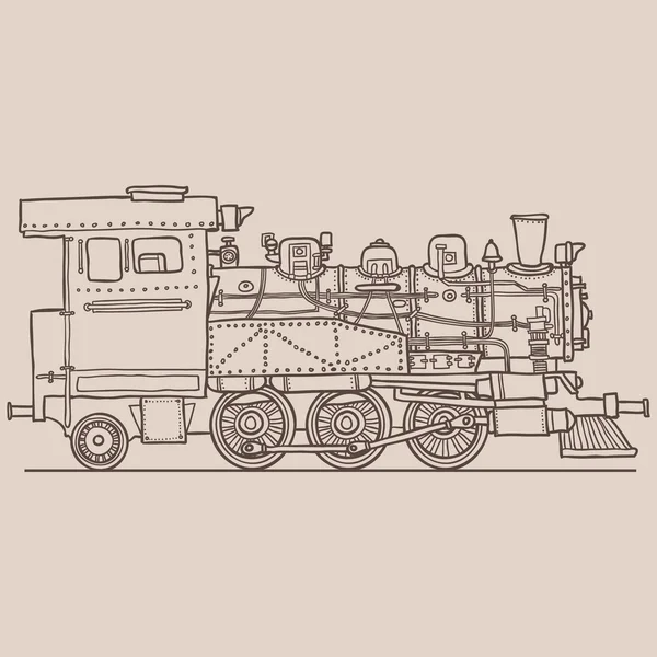 Locomotive à vapeur. Illustration couleur dessinée à la main. Vecteur — Image vectorielle