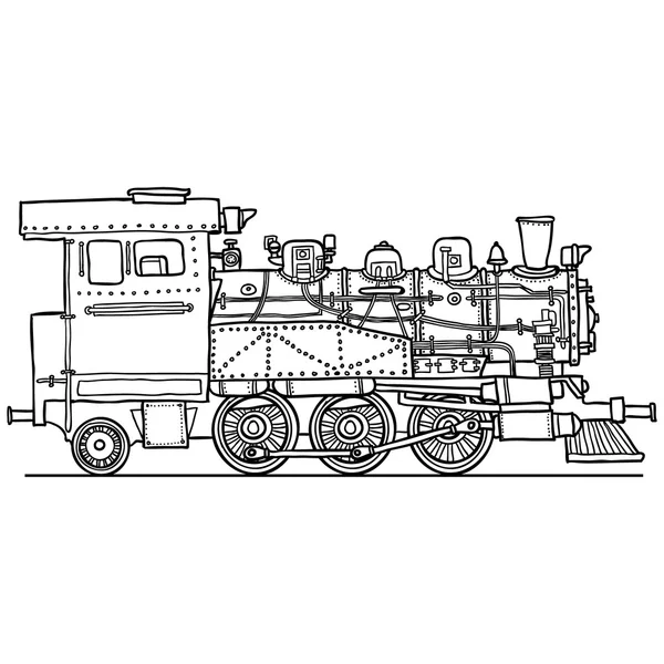 Locomotora de vapor. Ilustración hecha a mano. Vector — Archivo Imágenes Vectoriales