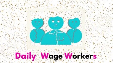 Bu illüstrasyon videosu Daily Wage Workers 'ı temsil ediyor. İşçi Bayramı. Çarpışma için Mavi Çizgi Film Sembolü. Bir Metin Kaynağı.