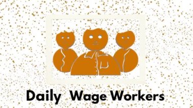 Bu illüstrasyon videosu Daily Wage Workers 'ı temsil ediyor. İşçi Bayramı. Çarpışma için Mavi Çizgi Film Sembolü. Bir Metin Kaynağı.