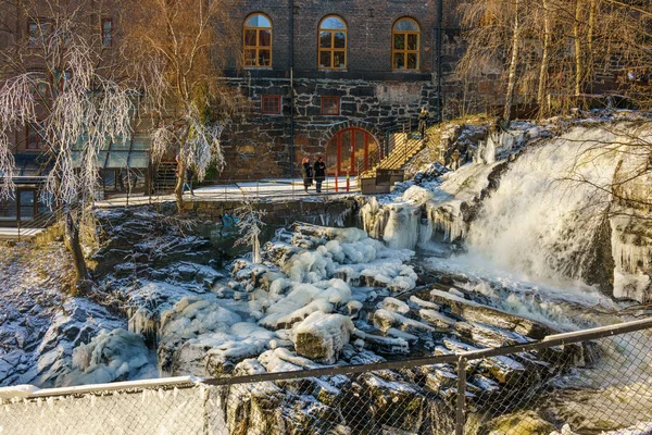 Oslo Norway 2021 Large Urban Frozen Waterfall Vyenfallene Sagene — Stock Photo, Image