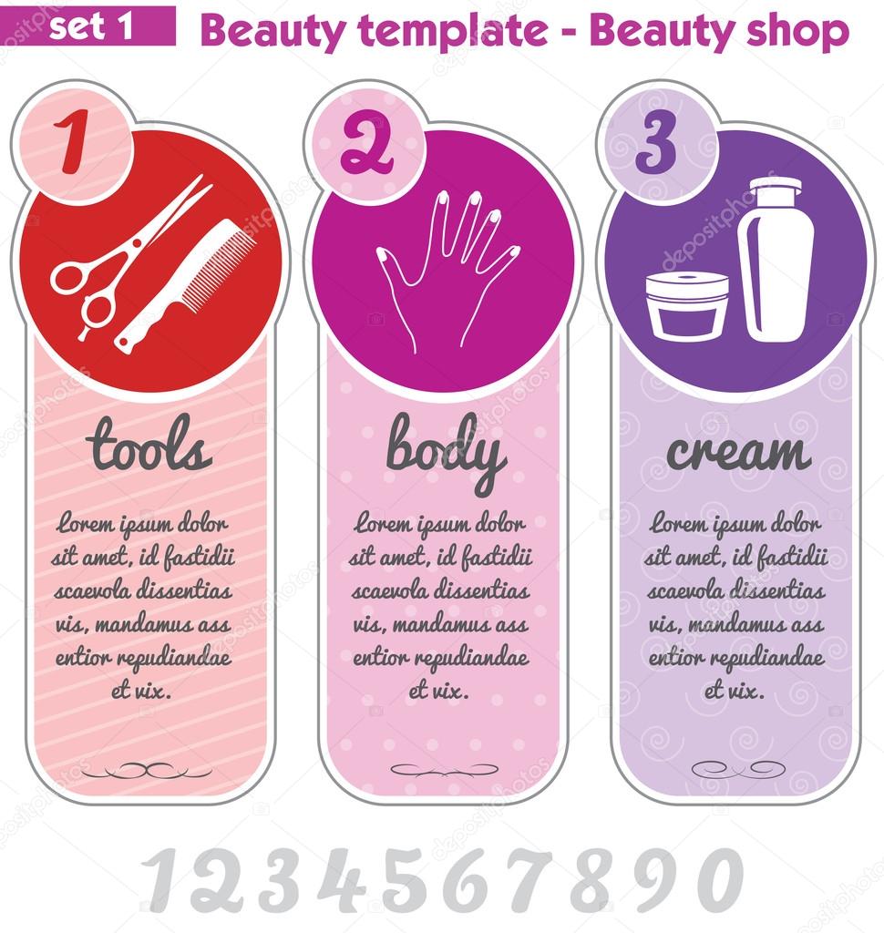 Beauty and makeup template, vector set of cosmetic signs.