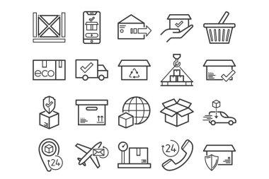 Kargo ve Posta Dağıtım simgeleri. Vektör seti